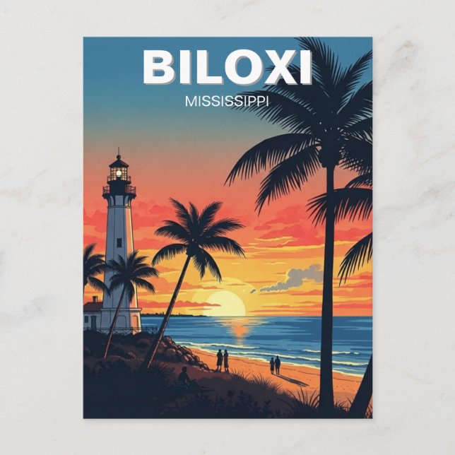 Leuchtturm und Strand in Biloxi Mississippi Postkarte (Vorderseite)