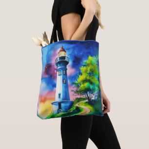 Leuchtturm unter einem Sternenhimmel Tasche