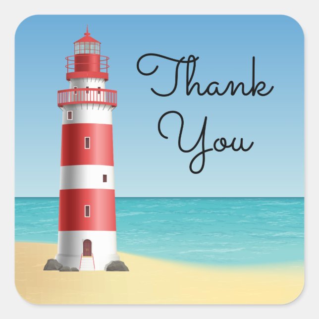Leuchtturm Vielen Dank Beach Wedding Ocean Beach Quadratischer Aufkleber (Vorderseite)