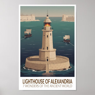 Leuchtturm von Alexandria 7 Weltwunder Poster