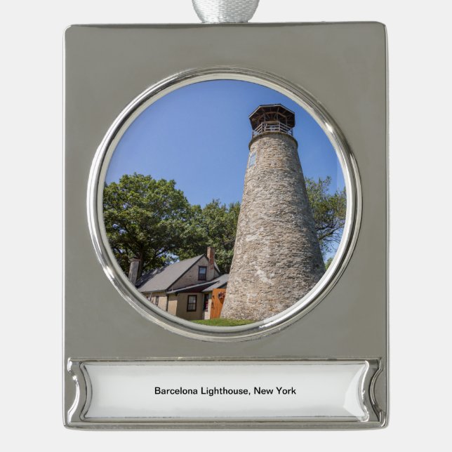 Leuchtturm von Barcelona Banner-Ornament Silber (Vorderseite)
