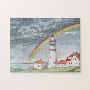 Leuchtturm Wasserfarbe Regenbogen Landschaft Meer