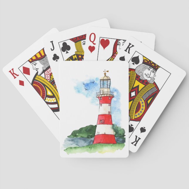 Leuchtturm Wasserfarbe Spielkarten (Rückseite)
