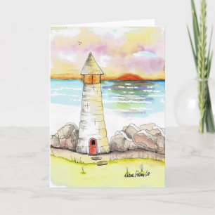 Leuchtturm Wasserfarben Folk Art Malerei Print Karte
