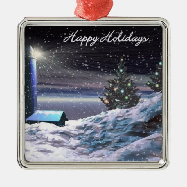 Leuchtturm-Weihnachten Ornament Aus Metall (Vorne)