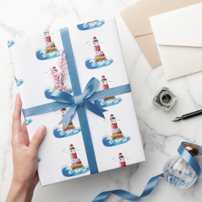 Leuchttürme auf Weiß Geschenkpapier (Schenken)