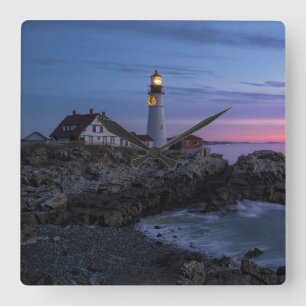 Leuchttürme Cape Elizabeth Maine Lighthouse Quadratische Wanduhr