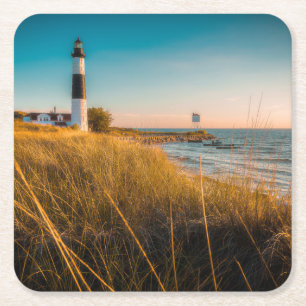 Leuchttürme   Großer Leuchtturm Ludington, MI Rechteckiger Pappuntersetzer