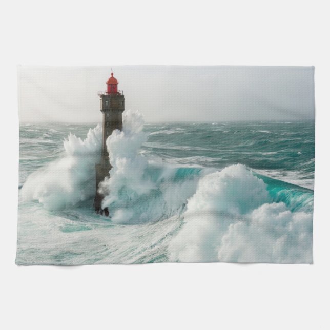 Leuchttürme | Jument Lighthouse Ouessant Frankreic Geschirrtuch (Horizontal)