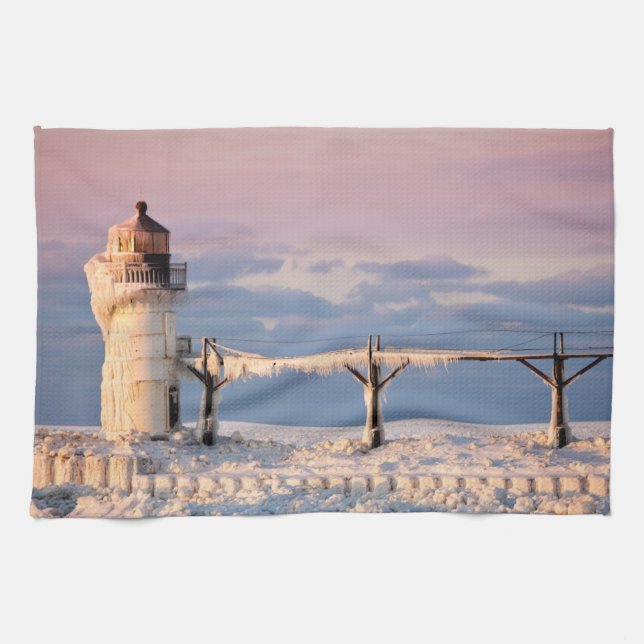 Leuchttürme | Lake Michigan Lighthouse Geschirrtuch (Horizontal)