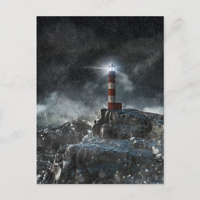 Leuchttürme | Leuchtturm im Sturm Postkarte (Vorderseite)