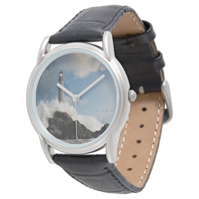 Leuchttürme | Leuchtturm mit Absturzwellen Armbanduhr (Schrägansicht)