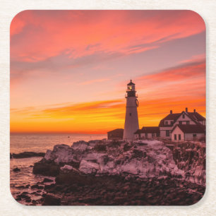 Leuchttürme   Portland Head Cape Elizabeth Maine Rechteckiger Pappuntersetzer