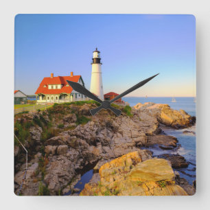 Leuchttürme   Rockport Lighthouse Maine Quadratische Wanduhr