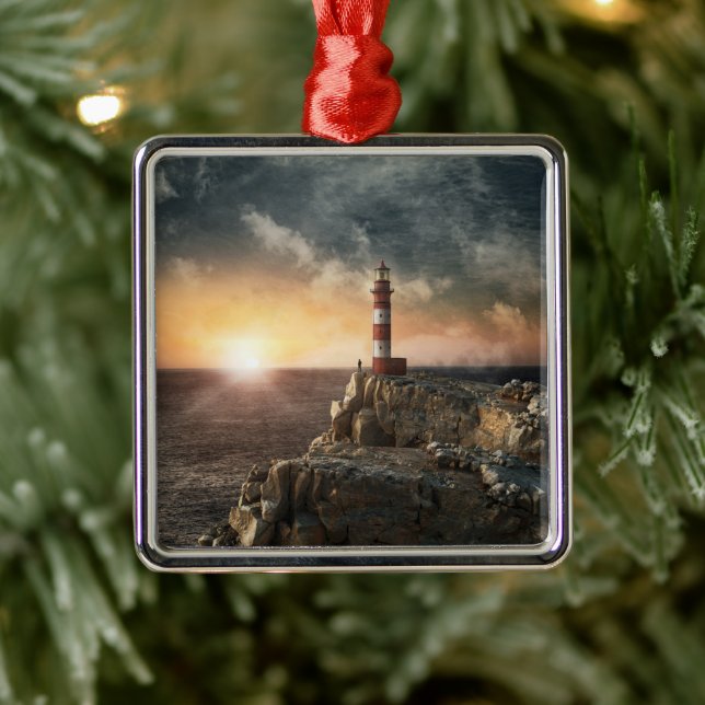 Leuchttürme | Rotweiße Leuchttürme Ornament Aus Metall (Baum)