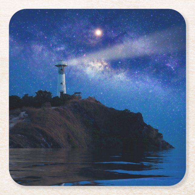 Leuchttürme | Starry Night Lighthouse Rechteckiger Pappuntersetzer (Vorderseite)
