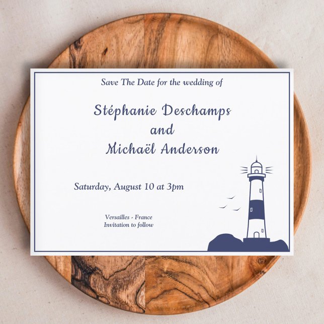 Leuchtturmhochzeit speichert das Datum Einladung (Lighthouse Wedding Save The Date Invitation)