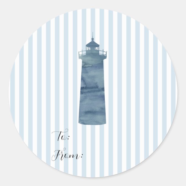 Leuchtturmmalerei Nautical Blue Stripe Küste Runder Aufkleber (Vorderseite)