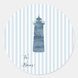 Leuchtturmmalerei Nautical Blue Stripe Küste Runder Aufkleber