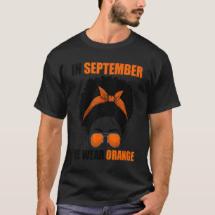 Leukämie Afro Messy Bun Wir tragen Orange im Septe T-Shirt