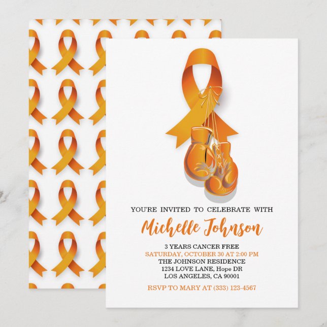 Leukämie Bewusstsein Orange Ribbon Krebs freies Pa Einladung (Vorne/Hinten)