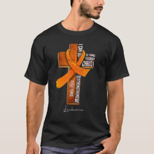 Leukämie Bewusstsein Orangenband Christliches Kreu T-Shirt