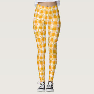 Leukämie-Bewusstseins-Kariert Orangefarbenes Band Leggings