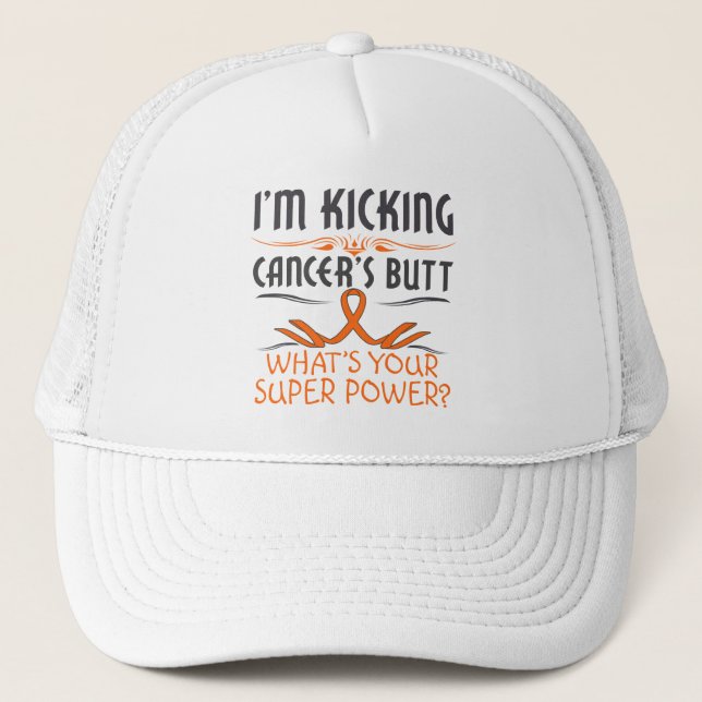 Leukämie Kicking Cancer Hintern Super Power Truckerkappe (Vorderseite)
