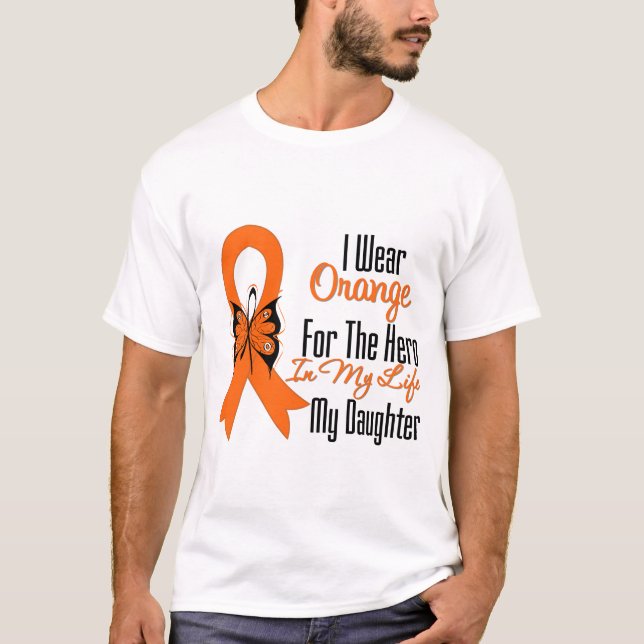 Leukämie-orange Band-Held meine Tochter T-Shirt (Vorderseite)