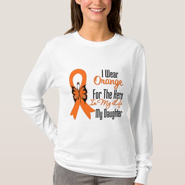 Leukämie-orange Band-Held meine Tochter T-Shirt (Vorderseite)
