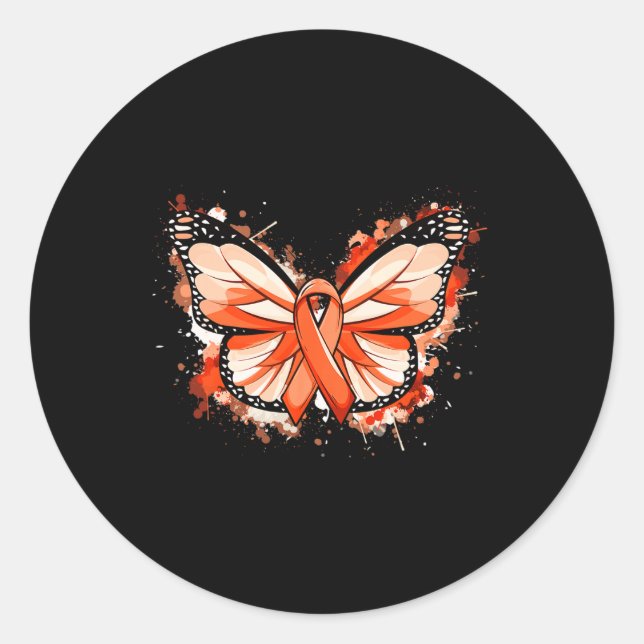 Leukemia Awareness gibt Orange Ribbon Butterfly Runder Aufkleber (Vorderseite)