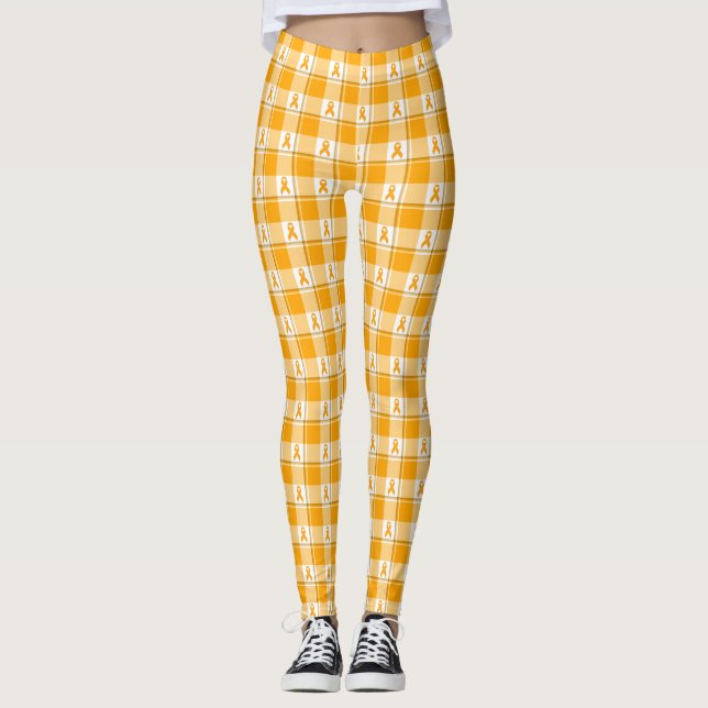 Leukemia Awareness Plaid Orange Ribbon Leggings (Vorderseite)