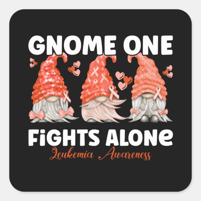 Leukemia Cancer Orange Ribbon Gnome Quadratischer Aufkleber (Vorderseite)