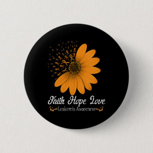 Leukemia Faith Hope Liebe Orange Ribbon Blutanz Button
