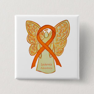 Leukemia Orange Awareness Ribbon Angel Art Buttone Button