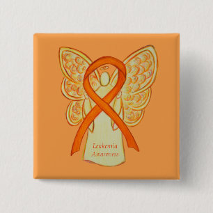 Leukemia Orange Awareness Ribbon Angel Art Buttone Button