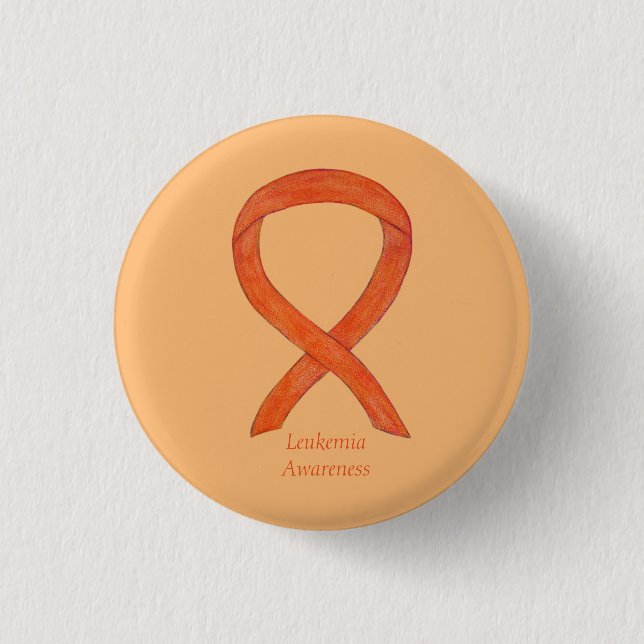 Leukemia Orange Awareness Ribbon Custom Art Button (Vorderseite)