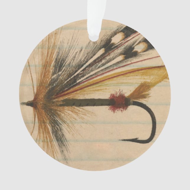 Leurre de pêche à la mouche sur papier ligné (devant)