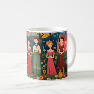 Leute der Volkskunst und das kleine Dorf Kaffeetasse