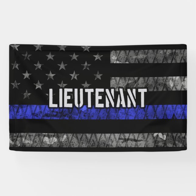 Leutenant Thin Blue Line Distressive Flag Banner (Horizontal)