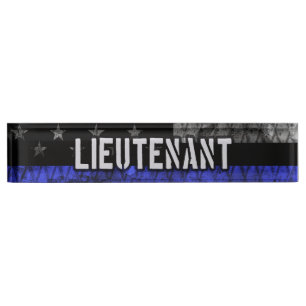 Leutenant Thin Blue Line Distressive Flag Namensplakette