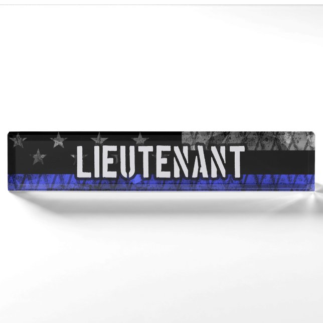 Leutenant Thin Blue Line Distressive Flag Namensplakette (Vorderseite)