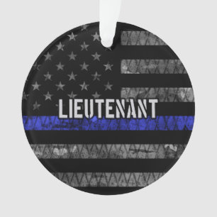 Leutenant Thin Blue Line Distressive Flag Ornament