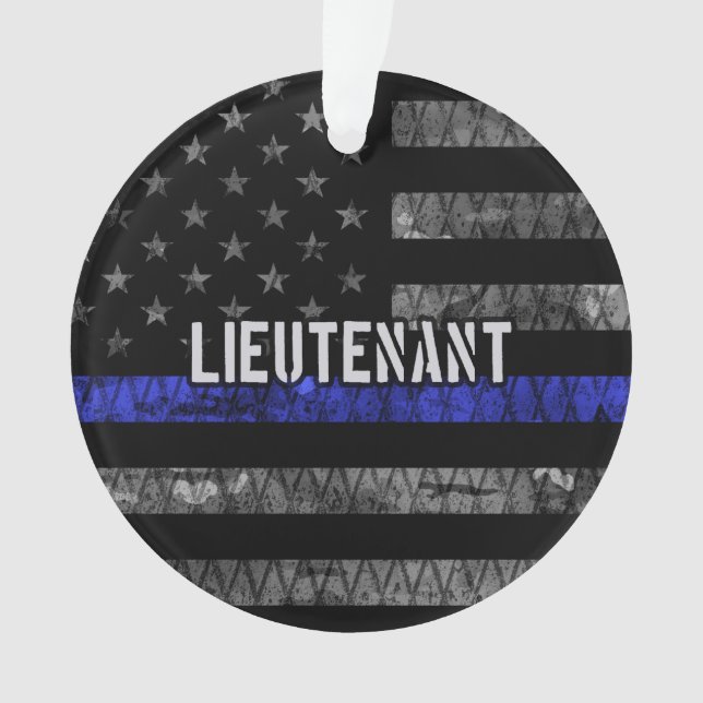 Leutenant Thin Blue Line Distressive Flag Ornament (Vorderseite)