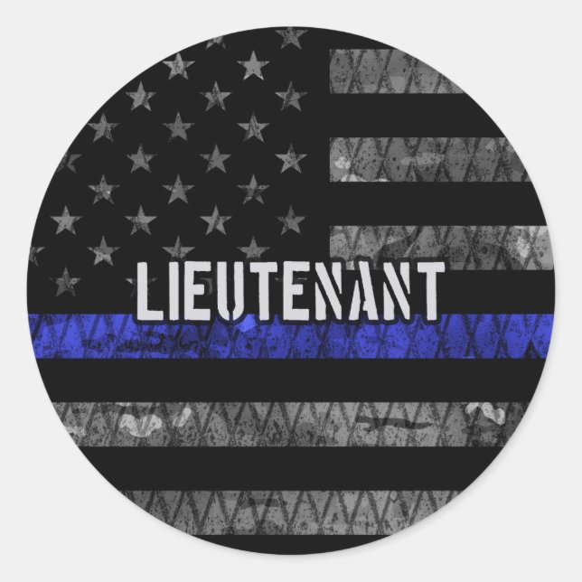 Leutenant Thin Blue Line Distressive Flag Runder Aufkleber (Vorderseite)