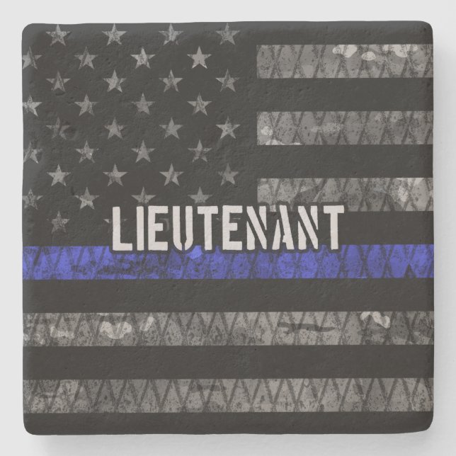 Leutenant Thin Blue Line Distressive Flag Steinuntersetzer (Vorderseite)