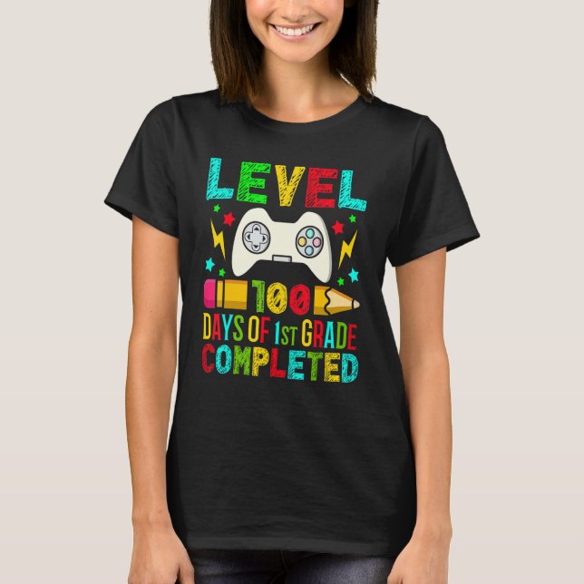 Level 100 Days Of 1st Grade Completed School Gamer T-Shirt (Vorderseite)