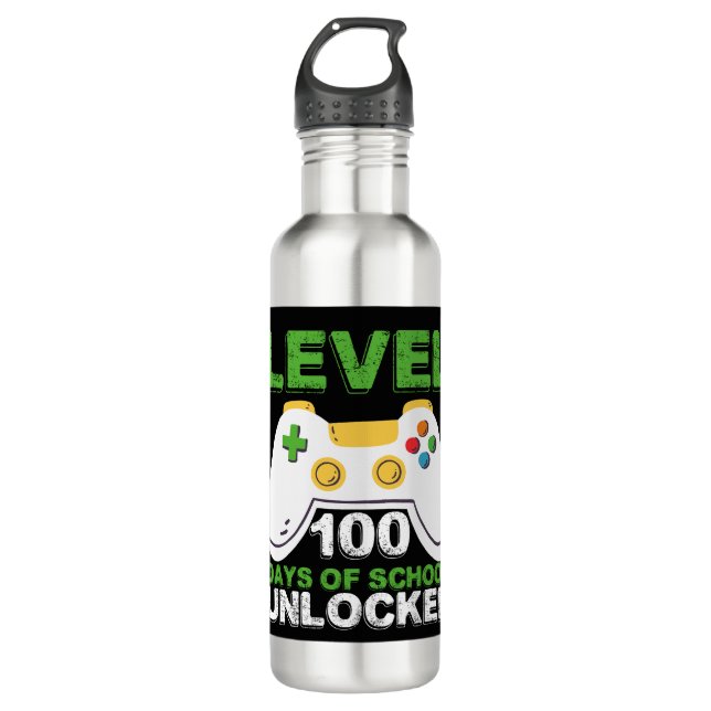 Level 100 Days of School Unlock Gamer Video Game Edelstahlflasche (Vorderseite)