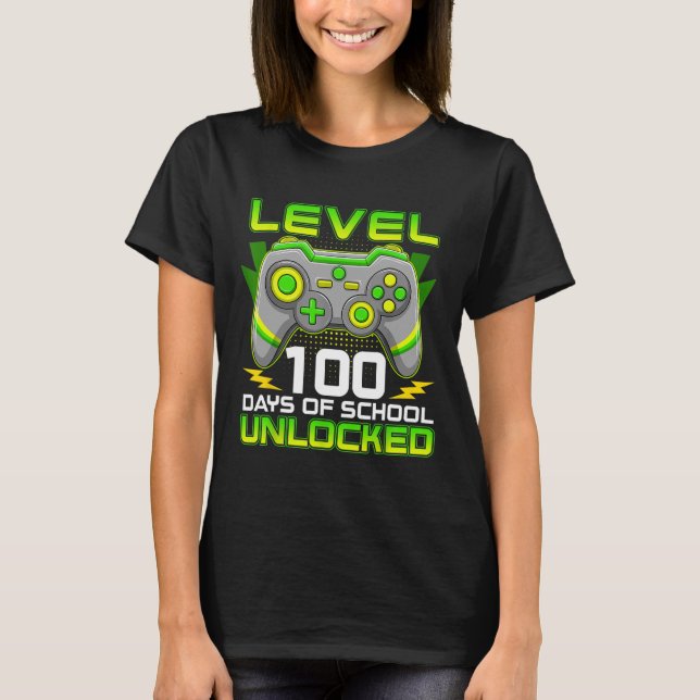 Level 100 Days of School Unlock Gamer Video Game T-Shirt (Vorderseite)