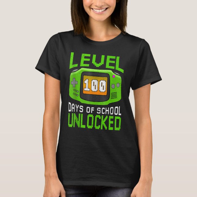 Level 100 Days of School Unlock Gamer Video Game T-Shirt (Vorderseite)